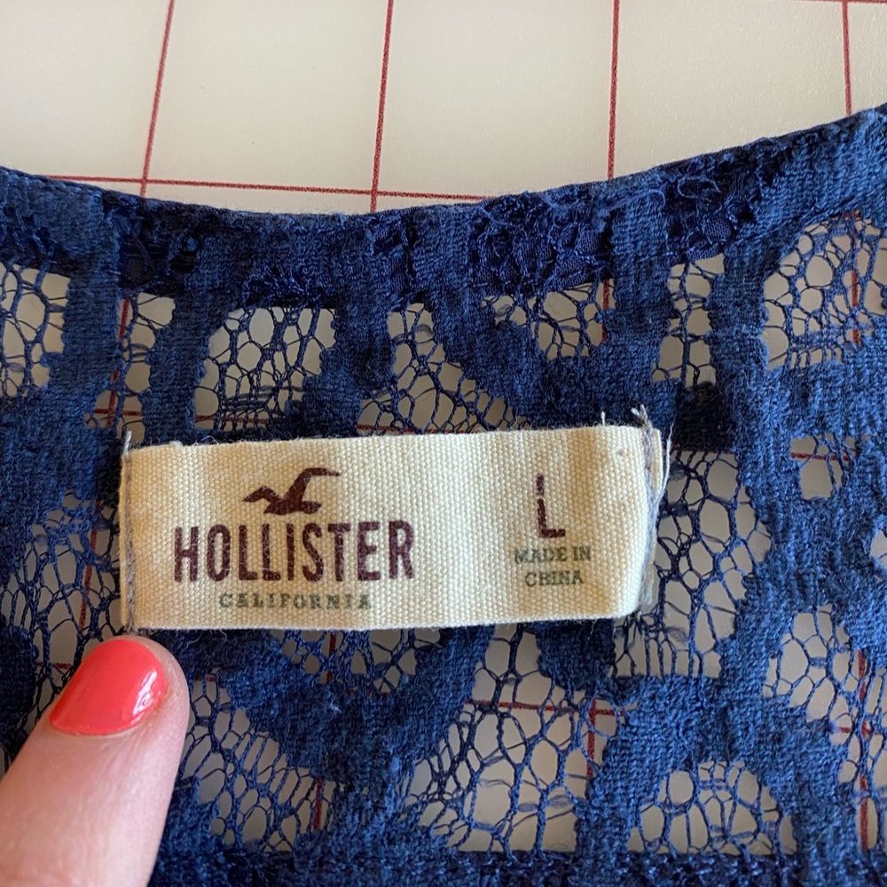 Hollister navy dark blue boho lace detail button down size large - Picture 14 of 16